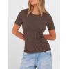 image:imageANRABESS Womens Tops Short Sleeve Crewneck Shirts Slim Fit Ribbed Knit Lightweight Sweater 2026 Summer Dressy Casual TShirtsBrown