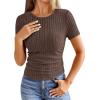 image:imageANRABESS Womens Tops Short Sleeve Crewneck Shirts Slim Fit Ribbed Knit Lightweight Sweater 2026 Summer Dressy Casual TShirtsBrown