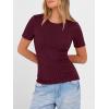 image:imageANRABESS Womens Tops Short Sleeve Crewneck Shirts Slim Fit Ribbed Knit Lightweight Sweater 2026 Summer Dressy Casual TShirtsBurgundy