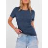 image:imageANRABESS Womens Tops Short Sleeve Crewneck Shirts Slim Fit Ribbed Knit Lightweight Sweater 2026 Summer Dressy Casual TShirtsDark Blue