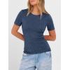 image:imageANRABESS Womens Tops Short Sleeve Crewneck Shirts Slim Fit Ribbed Knit Lightweight Sweater 2026 Summer Dressy Casual TShirtsDark Blue