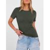 image:imageANRABESS Womens Tops Short Sleeve Crewneck Shirts Slim Fit Ribbed Knit Lightweight Sweater 2026 Summer Dressy Casual TShirtsDeep Green