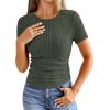 image:imageANRABESS Womens Tops Short Sleeve Crewneck Shirts Slim Fit Ribbed Knit Lightweight Sweater 2026 Summer Dressy Casual TShirtsDeep Green