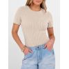 image:imageANRABESS Womens Tops Short Sleeve Crewneck Shirts Slim Fit Ribbed Knit Lightweight Sweater 2026 Summer Dressy Casual TShirtsLight Khaki