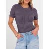 image:imageANRABESS Womens Tops Short Sleeve Crewneck Shirts Slim Fit Ribbed Knit Lightweight Sweater 2026 Summer Dressy Casual TShirtsPurple