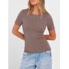 image:imageANRABESS Womens Tops Short Sleeve Crewneck Shirts Slim Fit Ribbed Knit Lightweight Sweater 2026 Summer Dressy Casual TShirtsTan