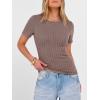 image:imageANRABESS Womens Tops Short Sleeve Crewneck Shirts Slim Fit Ribbed Knit Lightweight Sweater 2026 Summer Dressy Casual TShirtsTan