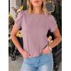 image:imageANRABESS Womens Tops Summer Eyelet Petal Short Sleeve T Shirts Dressy Casual Blouses Ladies Basic Tees 2026 Spring ClothesDark Pink
