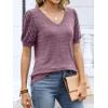 image:imageANRABESS Womens Tops Summer Sweaters Dressy Casual V Neck Tunic Blouses Short Sleeve Basic Tee Shirts 2026 Trendy ClothesLight Red Purple