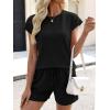 image:imageANRABESS Womens Waffle Knit 2 Piece Short Sets Cap Sleeve Summer 2026 Matching Lounge Outfits Travel Beach Vacation SweatsuitBlack