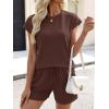 image:imageANRABESS Womens Waffle Knit 2 Piece Short Sets Cap Sleeve Summer 2026 Matching Lounge Outfits Travel Beach Vacation SweatsuitBrown