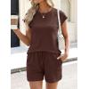 image:imageANRABESS Womens Waffle Knit 2 Piece Short Sets Cap Sleeve Summer 2026 Matching Lounge Outfits Travel Beach Vacation SweatsuitBrown