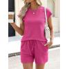 image:imageANRABESS Womens Waffle Knit 2 Piece Short Sets Cap Sleeve Summer 2026 Matching Lounge Outfits Travel Beach Vacation SweatsuitHot Pink