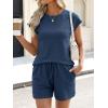 image:imageANRABESS Womens Waffle Knit 2 Piece Short Sets Cap Sleeve Summer 2026 Matching Lounge Outfits Travel Beach Vacation SweatsuitNavy Blue