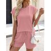 image:imageANRABESS Womens Waffle Knit 2 Piece Short Sets Cap Sleeve Summer 2026 Matching Lounge Outfits Travel Beach Vacation SweatsuitPink