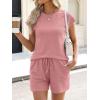 image:imageANRABESS Womens Waffle Knit 2 Piece Short Sets Cap Sleeve Summer 2026 Matching Lounge Outfits Travel Beach Vacation SweatsuitPink