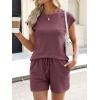 image:imageANRABESS Womens Waffle Knit 2 Piece Short Sets Cap Sleeve Summer 2026 Matching Lounge Outfits Travel Beach Vacation SweatsuitPurple