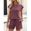 image:imageANRABESS Womens Waffle Knit 2 Piece Short Sets Cap Sleeve Summer 2026 Matching Lounge Outfits Travel Beach Vacation SweatsuitPurple
