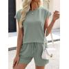 image:imageANRABESS Womens Waffle Knit 2 Piece Short Sets Cap Sleeve Summer 2026 Matching Lounge Outfits Travel Beach Vacation SweatsuitSage Green