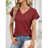 image:imageANRABESS Womens Waffle Knit Tops 2026 Summer Casual Short Sleeve V Neck T Shirts Basic Work Tee Spring Vacation BlousesBirck Red