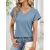 image:imageANRABESS Womens Waffle Knit Tops 2026 Summer Casual Short Sleeve V Neck T Shirts Basic Work Tee Spring Vacation BlousesBlue