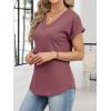 image:imageANRABESS Womens Waffle Knit Tops 2026 Summer Casual Short Sleeve V Neck T Shirts Basic Work Tee Spring Vacation BlousesMauve