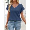 image:imageANRABESS Womens Waffle Knit Tops 2026 Summer Casual Short Sleeve V Neck T Shirts Basic Work Tee Spring Vacation BlousesNavy Blue