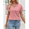 image:imageANRABESS Womens Waffle Knit Tops 2026 Summer Casual Short Sleeve V Neck T Shirts Basic Work Tee Spring Vacation BlousesPink