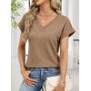 image:imageANRABESS Womens Waffle Knit Tops 2026 Summer Casual Short Sleeve V Neck T Shirts Basic Work Tee Spring Vacation BlousesTan