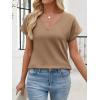 image:imageANRABESS Womens Waffle Knit Tops 2026 Summer Casual Short Sleeve V Neck T Shirts Basic Work Tee Spring Vacation BlousesTan