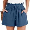 image:imageANRABESS Linen Shorts for Women Summer Casual Wide Leg Loose High Waist Drawstring Dressy Shorts 2026 Beach Vacation ClothesDeep Blue