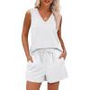 image:imageANRABESS Two Piece Sets for Women 2026 Summer Outfits Short Matching Lounge Set Casual V Neck Beach Vacation Travel ClothesWhite