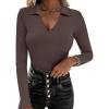 image:imageANRABESS Women Long Sleeve Polo Shirts V Neck Slim Rib Knit Collared Dressy Business Casual Top 2025 Basic Tee Fall OutfitsCoffee