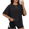 image:imageANRABESS Women Oversized Waffle Knit TShirts Summer Casual Short Sleeve Tunic Tops Side Spilt Tee Shirts 2026 Trendy ClothesBlack