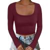 image:imageANRABESS Womens Long Sleeve Square Neck Crop Top Ribbed Slim Fitted Basic Tee Layer Y2K Shirts Fall Fashion Outfits 2025Deep Red