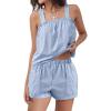 image:imageANRABESS Womens Pajama Sets Striped 2 Piece Pjs Summer Ruffle Cute Tank Top and Shorts Sleepwear 2026 Comfy Soft Lounge SetsBlue White Stripe