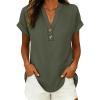 image:imageANRABESS Womens Spring Tops 2026 Short Sleeve Shirts Henley Dressy Casual Blouses V Neck Fashion Tunics Trendy Flowy ClothingArmy Green
