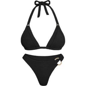 image:imageANRABESS Bikini Sets for Women Triangle Two Piece Halter Bathing Suit 2026 Summer Beach Vacation Strap Thong Sexy SwimsuitBlack