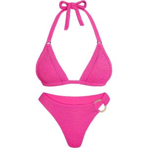 image:imageANRABESS Bikini Sets for Women Triangle Two Piece Halter Bathing Suit 2026 Summer Beach Vacation Strap Thong Sexy SwimsuitHot Pink