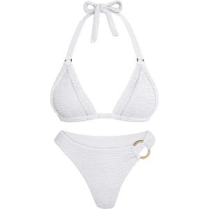 image:imageANRABESS Bikini Sets for Women Triangle Two Piece Halter Bathing Suit 2026 Summer Beach Vacation Strap Thong Sexy SwimsuitWhite