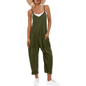 image:imageANRABESS Jumpsuits for Women Casual Summer Overalls Sleeveless Spaghetti Strap Romper Jumpers Trendy Beach Vacation OutfitsArmy Green