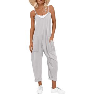 image:imageANRABESS Jumpsuits for Women Casual Summer Overalls Sleeveless Spaghetti Strap Romper Jumpers Trendy Beach Vacation OutfitsBright Gray