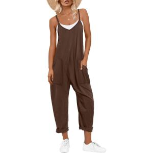 image:imageANRABESS Jumpsuits for Women Casual Summer Overalls Sleeveless Spaghetti Strap Romper Jumpers Trendy Beach Vacation OutfitsDeep Coffee