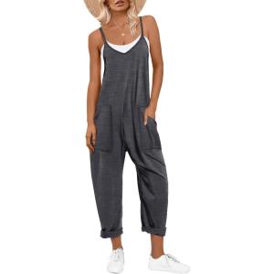 image:imageANRABESS Jumpsuits for Women Casual Summer Overalls Sleeveless Spaghetti Strap Romper Jumpers Trendy Beach Vacation OutfitsDeep Gray
