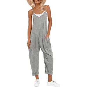 image:imageANRABESS Jumpsuits for Women Casual Summer Overalls Sleeveless Spaghetti Strap Romper Jumpers Trendy Beach Vacation OutfitsGray