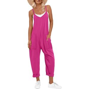 image:imageANRABESS Jumpsuits for Women Casual Summer Overalls Sleeveless Spaghetti Strap Romper Jumpers Trendy Beach Vacation OutfitsHot Pink