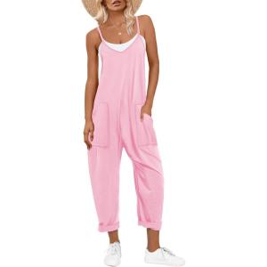image:imageANRABESS Jumpsuits for Women Casual Summer Overalls Sleeveless Spaghetti Strap Romper Jumpers Trendy Beach Vacation OutfitsLight Pink