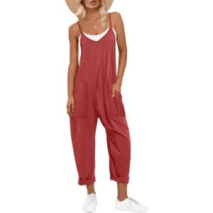 image:imageANRABESS Jumpsuits for Women Casual Summer Overalls Sleeveless Spaghetti Strap Romper Jumpers Trendy Beach Vacation OutfitsOrange Rust