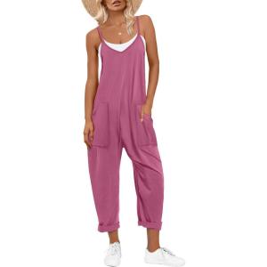 image:imageANRABESS Jumpsuits for Women Casual Summer Overalls Sleeveless Spaghetti Strap Romper Jumpers Trendy Beach Vacation OutfitsPink