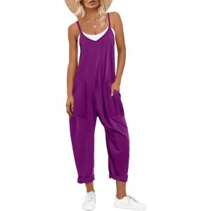 image:imageANRABESS Jumpsuits for Women Casual Summer Overalls Sleeveless Spaghetti Strap Romper Jumpers Trendy Beach Vacation OutfitsPurpple